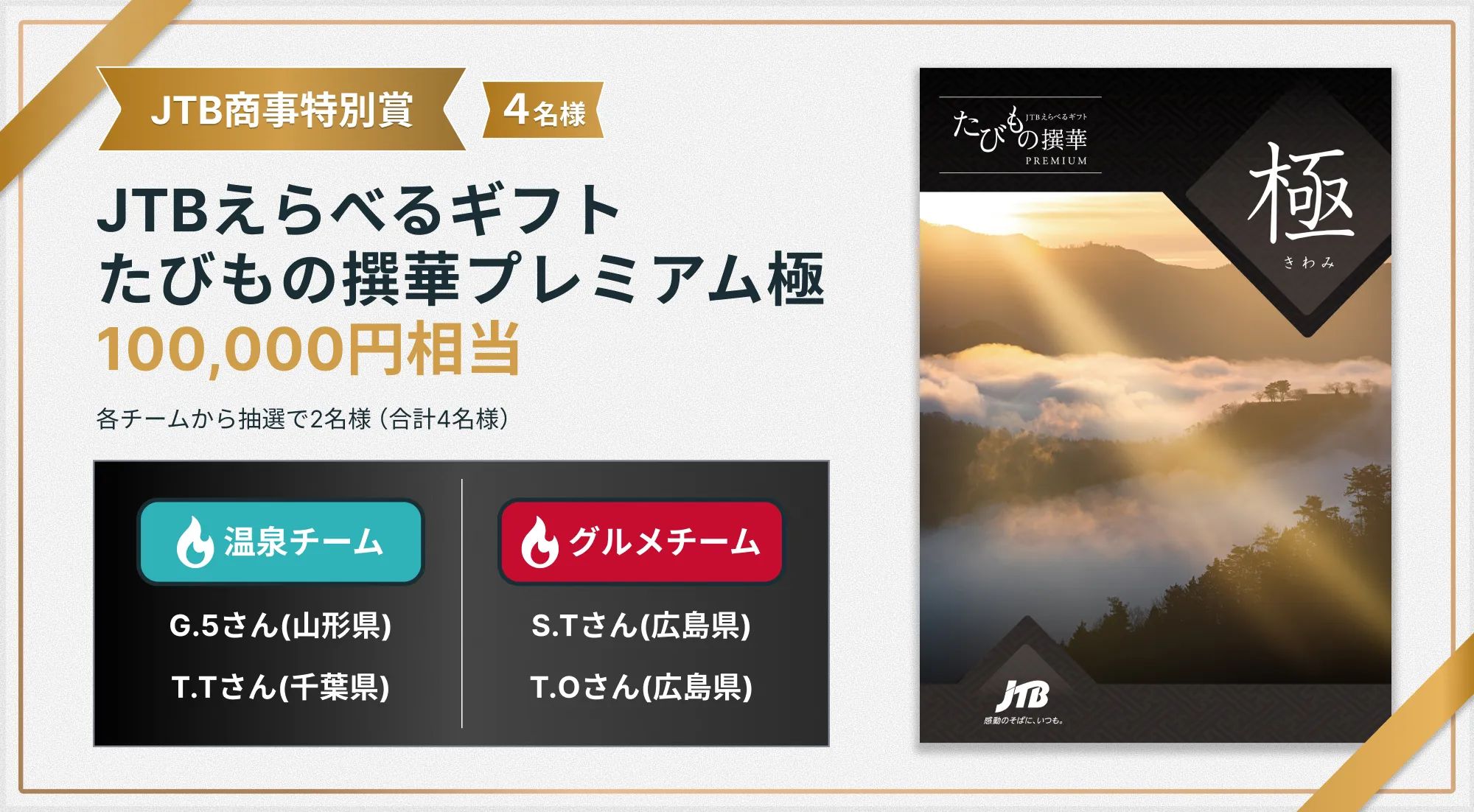 JTB商事特別賞 JTBえらべるギフト たびもの撰華プレミアム極 100,000円相当